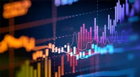 Holographic graphs depicting stock and financial analysis