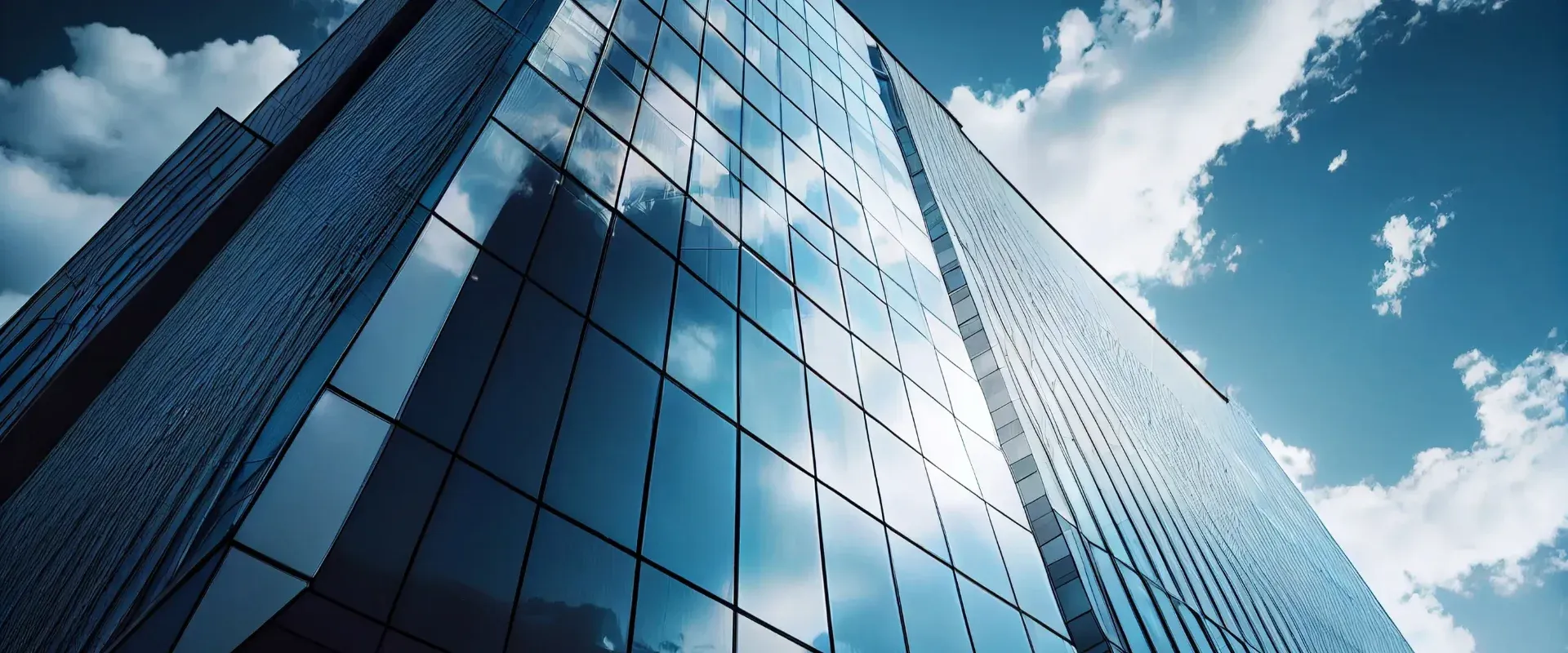 Cloudy sky reflected in a skyscraper.