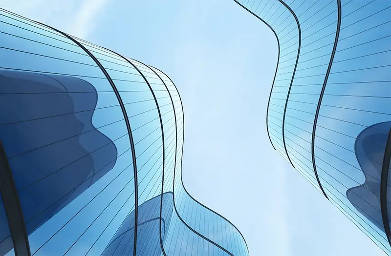 Skyscraper of office building with curve glass window