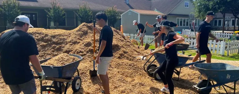 Volunteers working on a housing project.