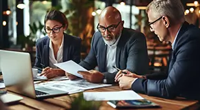Business people at a table looking at documents
